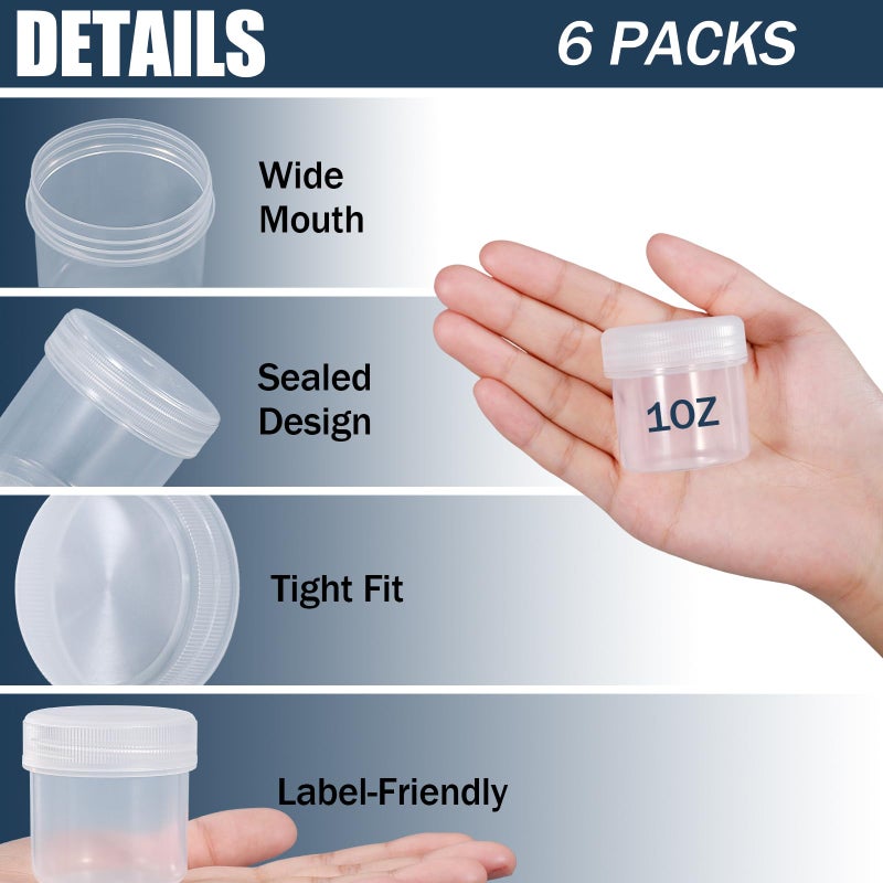 ASEVAT 6 Pack Airtight Plastic Jars, Leak-Proof Travel Size Jar | Refillable Cosmetic Containers for Creams, Lotions, TSA-Approved Clear Jars with Secure Lids (clear) - Image 5
